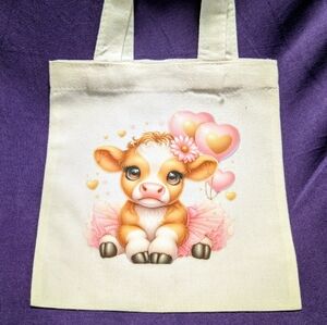 Adorable Calf Canvas Tote with Pink Heart Balloons
